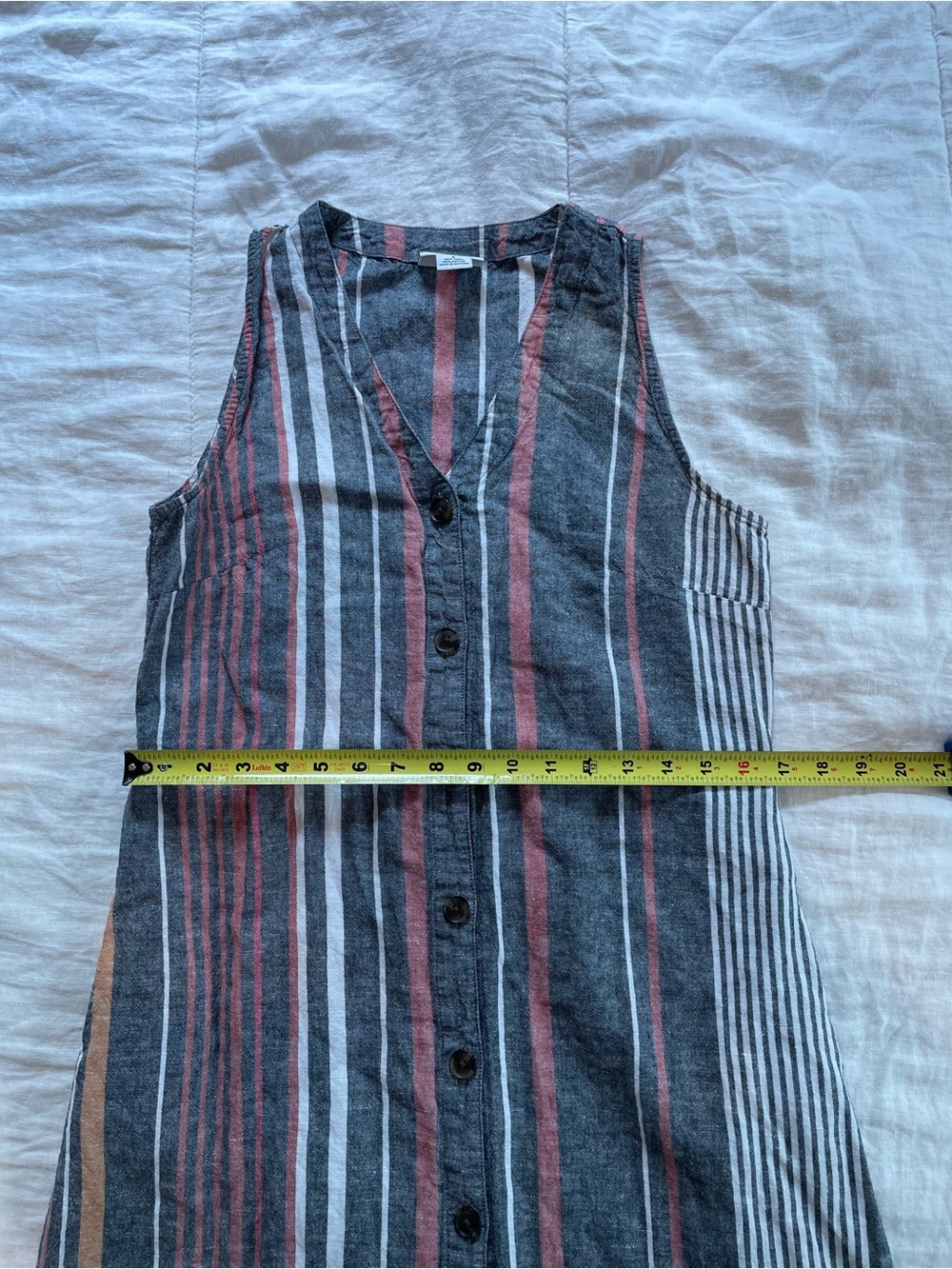 Vintage Liz Claiborne Sleeveless Dress V-Neck Gray, Coral, White Stripes S - Picture 6 of 7
